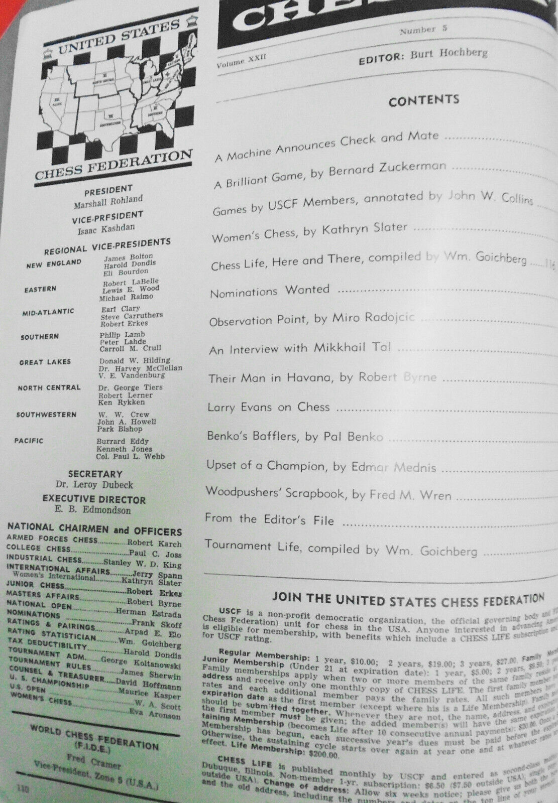 Chess Life, May 1967 - Interview with Tal; US-Soviet Computer Chess match, etc.