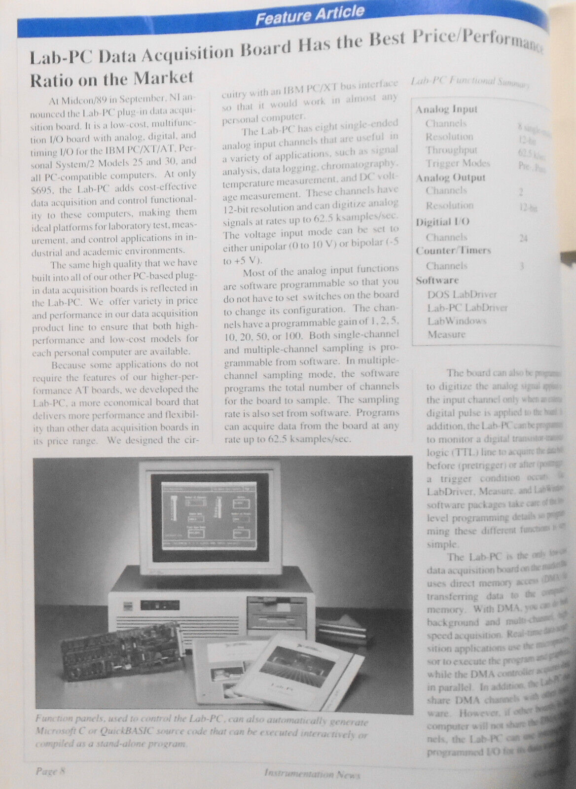 Instrumentation News, by National Instruments - Premiere Issue - October 1989