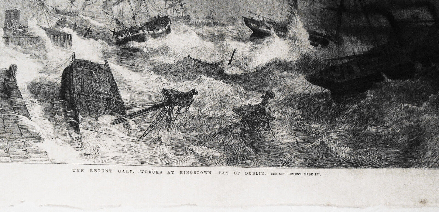 1861 The Recent Gale - Wrecks At Kingstown Bay of Dublin - 1861 original
