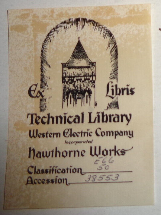 Technical Library, Western Electric Company Hawthorne Works, Ex Libris Bookplate