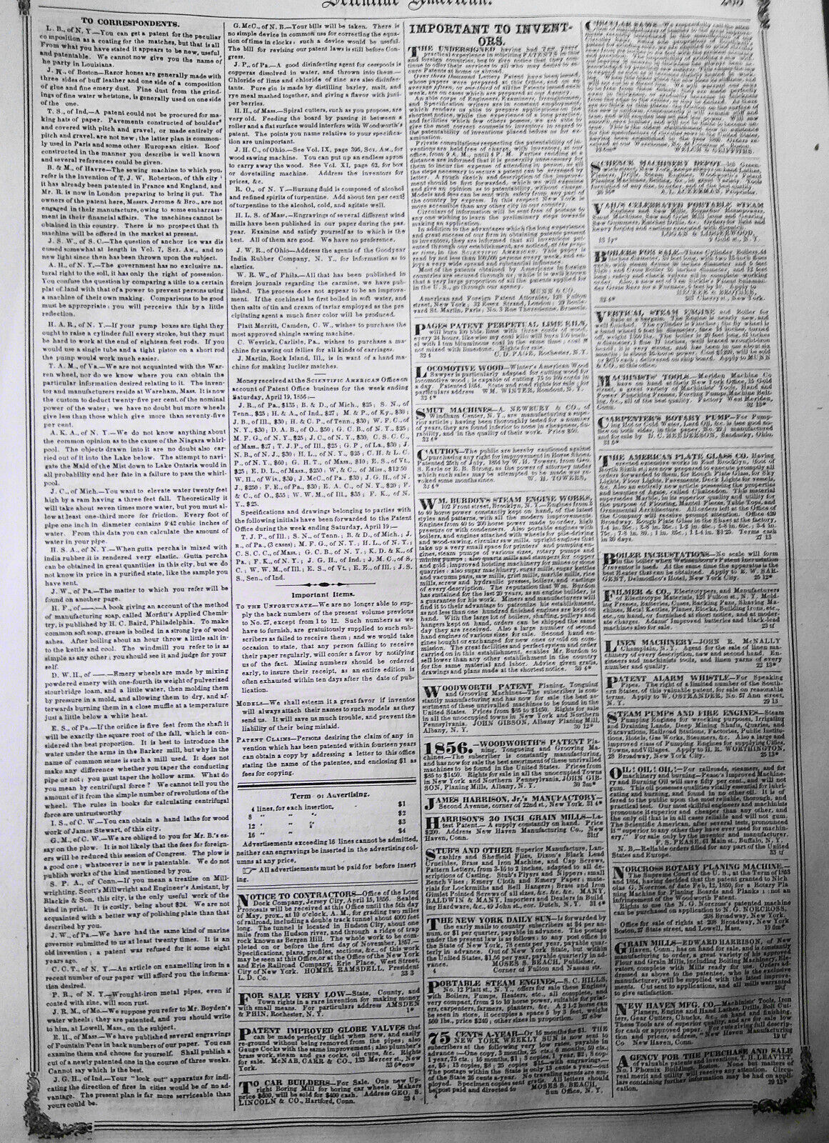 Scientific American, April 26, 1856. Steel composition; weighing scales, etc.