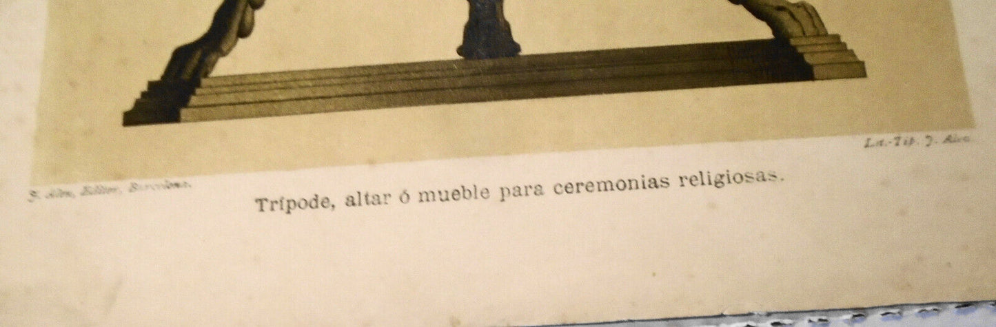 Roma: Tripode, altar o mueble para ceremonias religiosas  - litho ca 1890 J Aleu