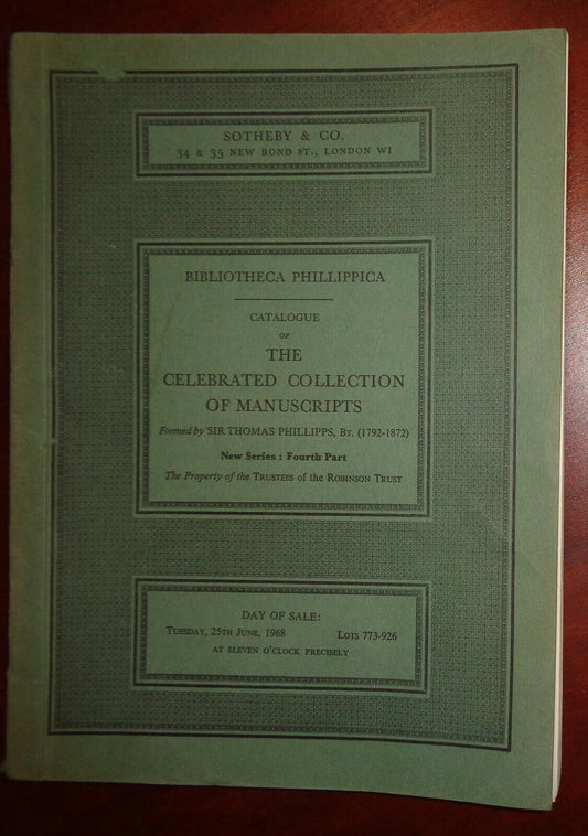 BIBLIOTHECA PHILLIPPICA ... MANUSCRIPTS, New Series, Fourth Part - Sotheby 1968