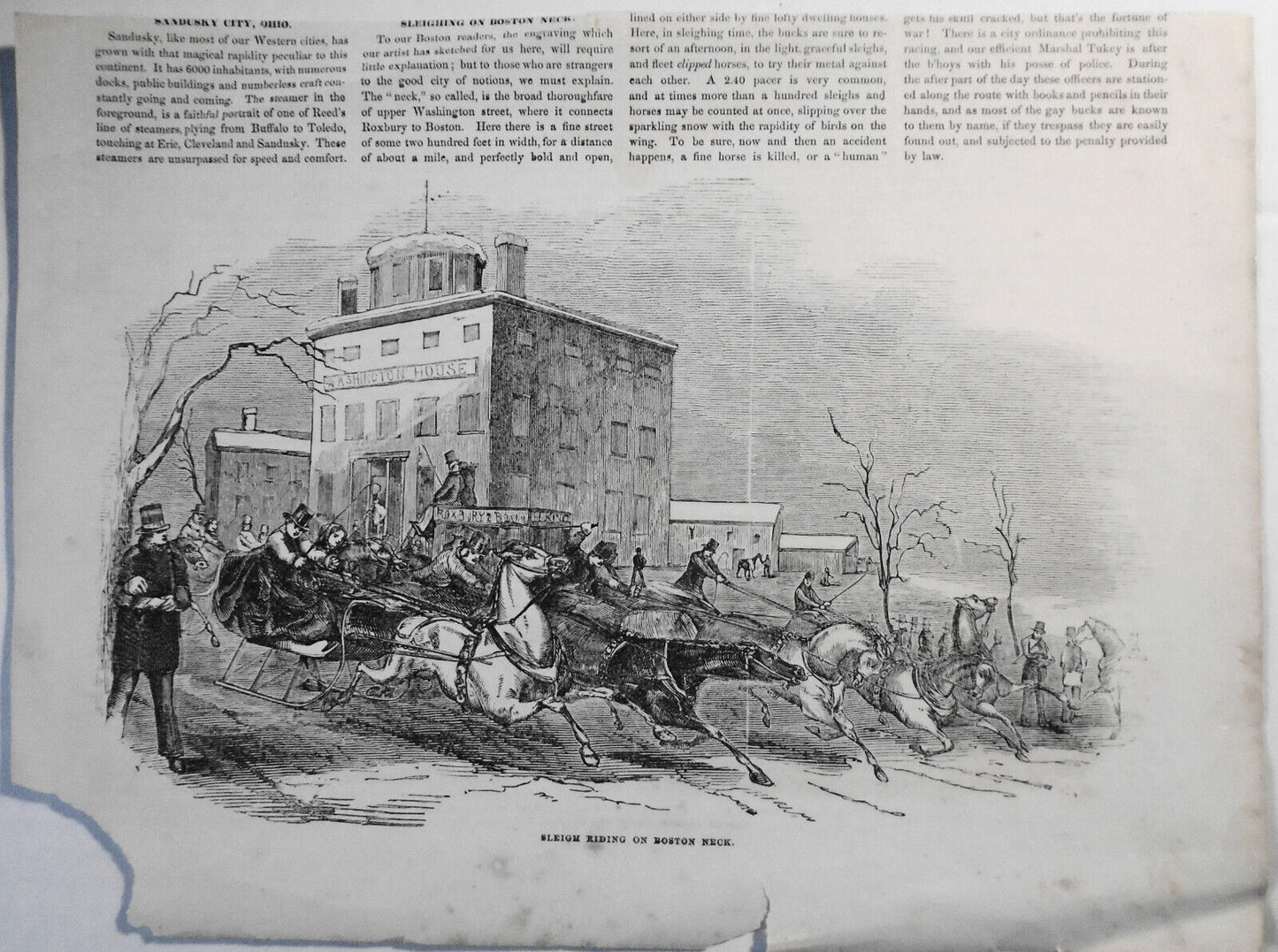 Sleigh Riding On Boston Neck -  Gleason's Pictorial 1852 print