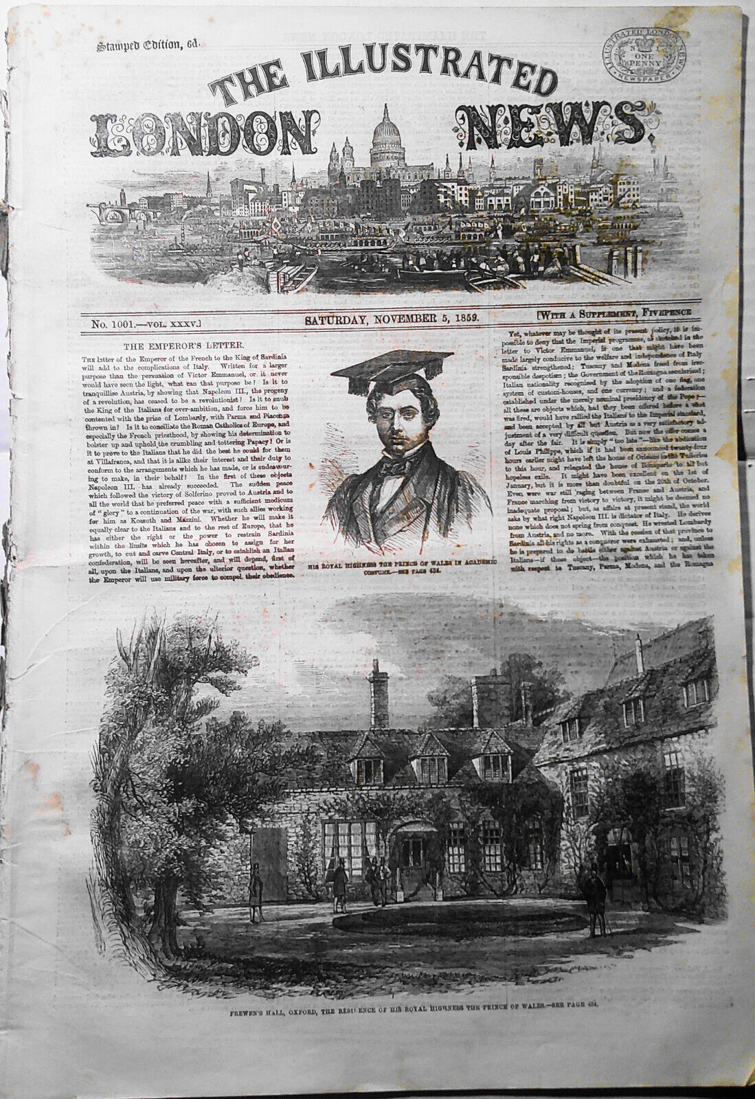 Illustrated London News, Nov. 5, 1859. Oxford University Museum & Gymnasium etc