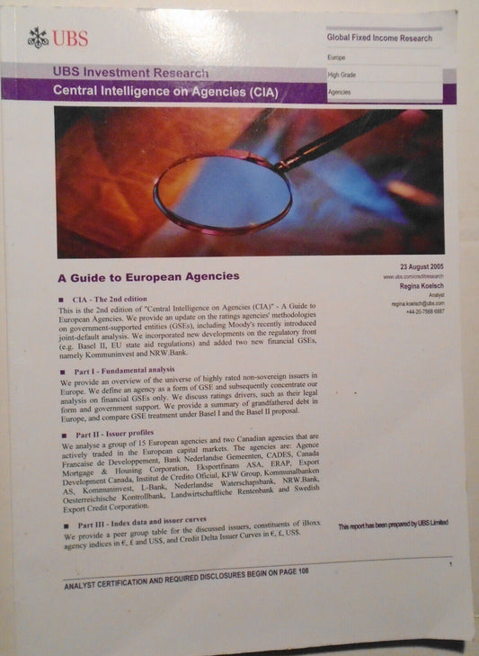 Central Intelligence On Agencies (CIA) - August 2005, UBS Investment Research