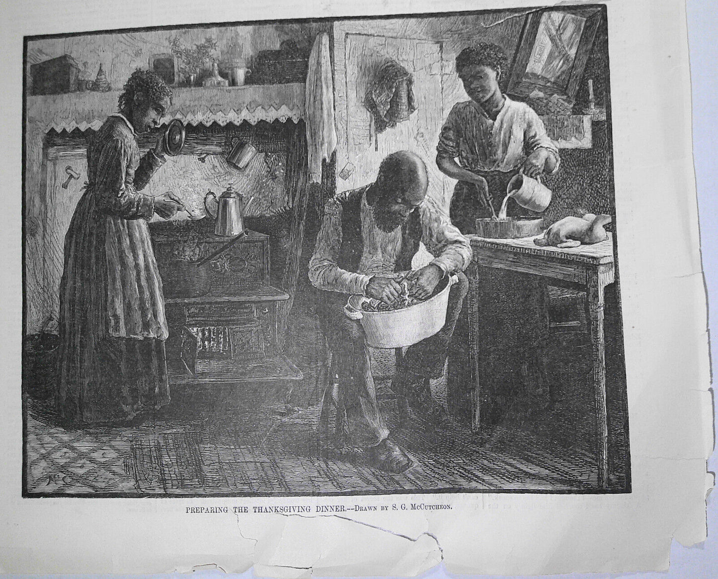 [African-American] Preparing the Thanksgiving Dinner. Harper's Weekly, 1880
