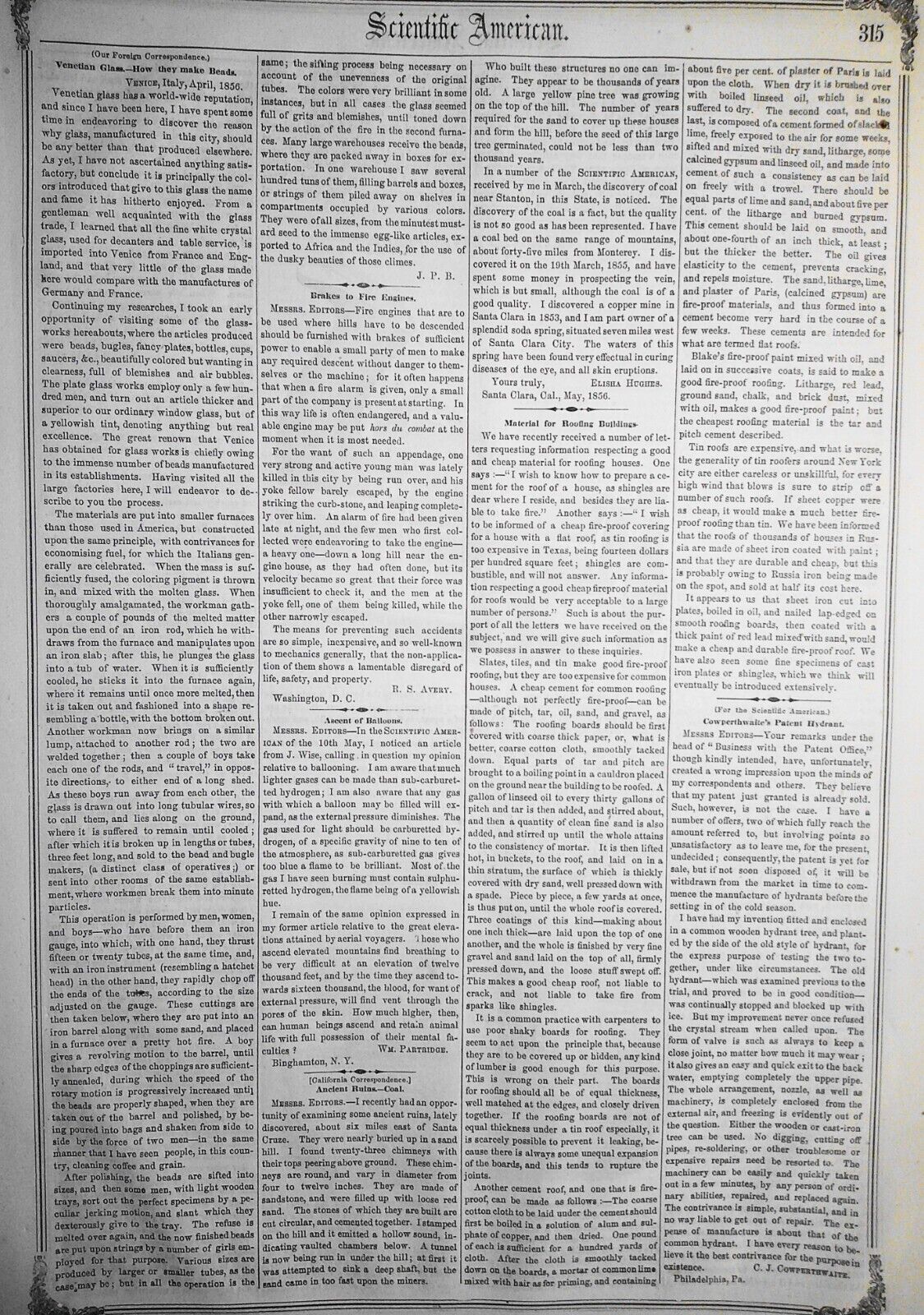 Scientific American, June 14, 1856. Foucault - Motion and Heat; Ballooning, etc