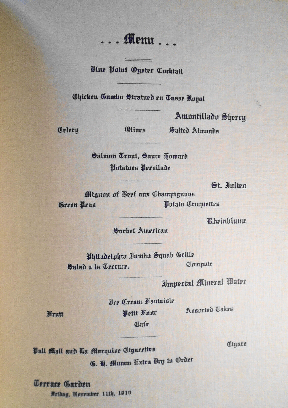 1910 Fiftieth Anniversary Park Lodge, No. 516 Banquet & Reception Program & Menu