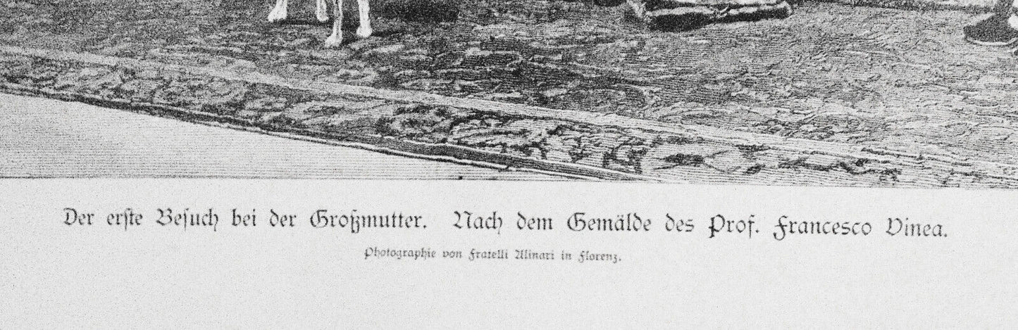 Der erste Besuch bei der Großmutter, by Prof. Francesco Vinea  --  1884 Original