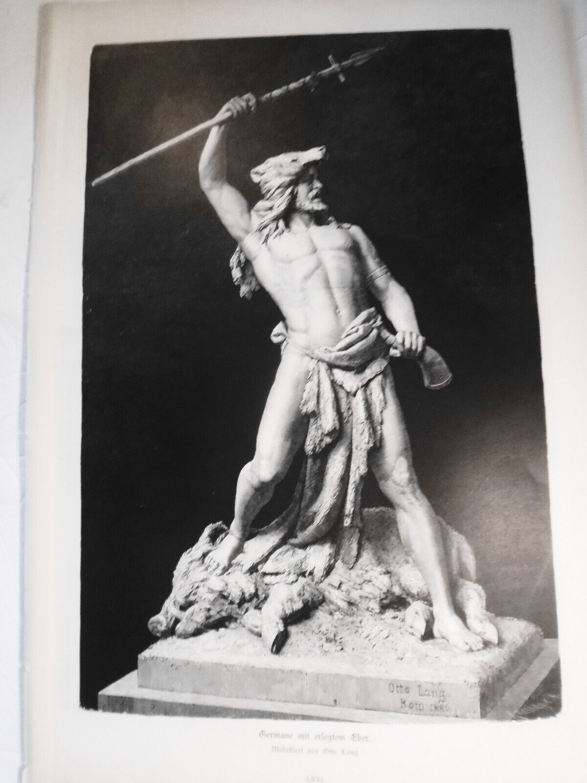 Germane mit erlegtem Eber, by Otto Lang  -  1884 - Original antique print 16X11"