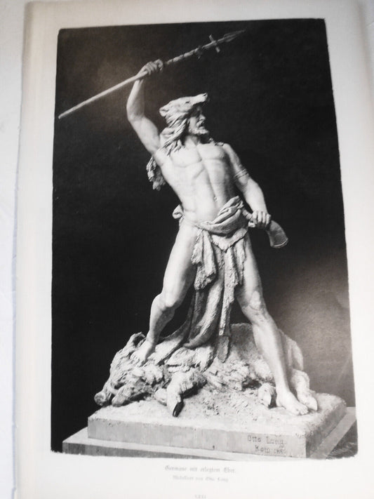 Germane mit erlegtem Eber, by Otto Lang  -  1884 - Original antique print 16X11"