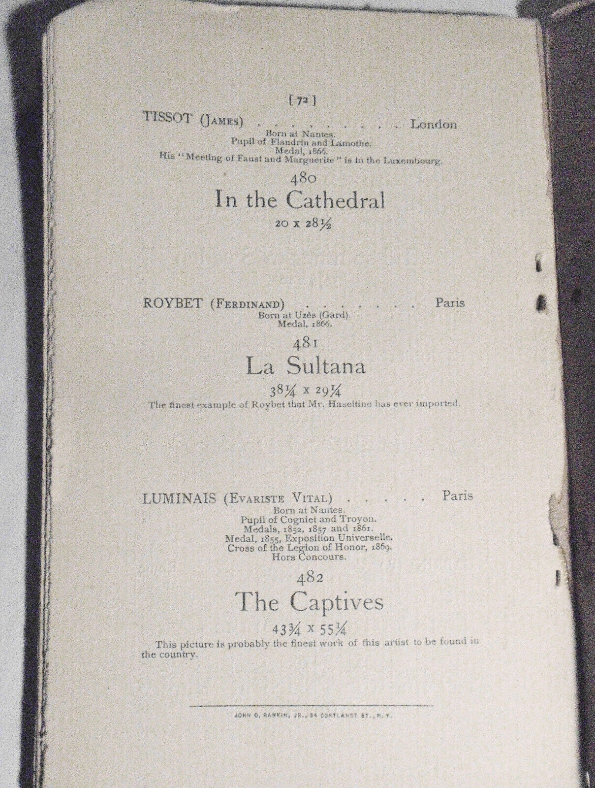 1888  Catalogue Of  2nd Part Collection Paintings Belonging To Charles Haseltine