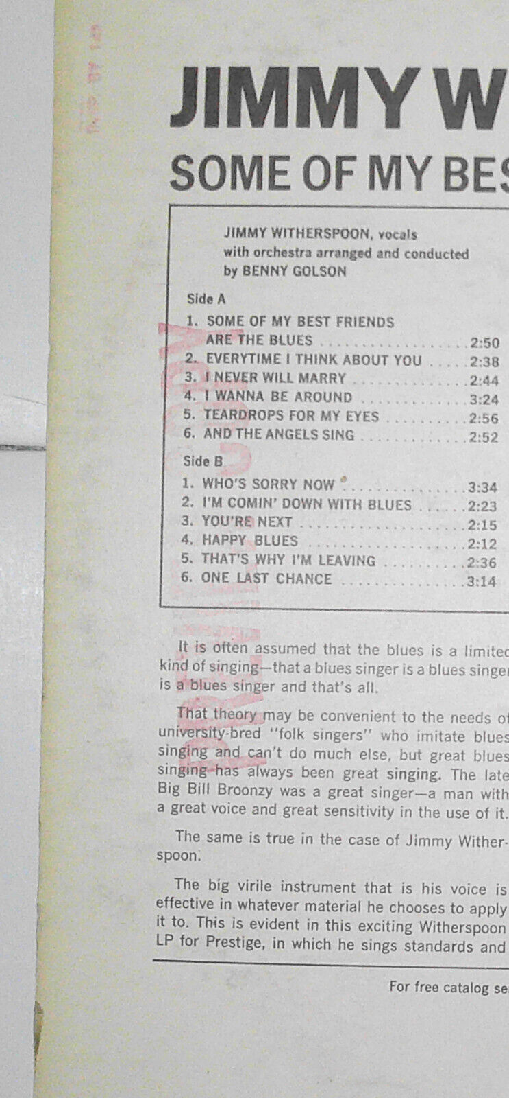 Jimmy Witherspoon - Some of my Best Friends are the Blues LP ~ Prestige 7356
