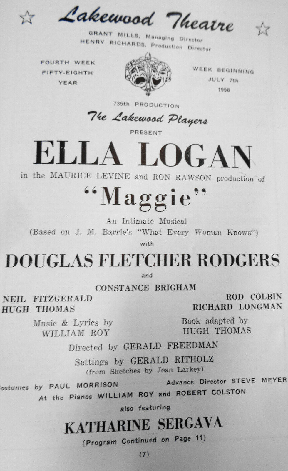 Ella Logan in Maggie, Playbill - Lakewood Theatre, 1958