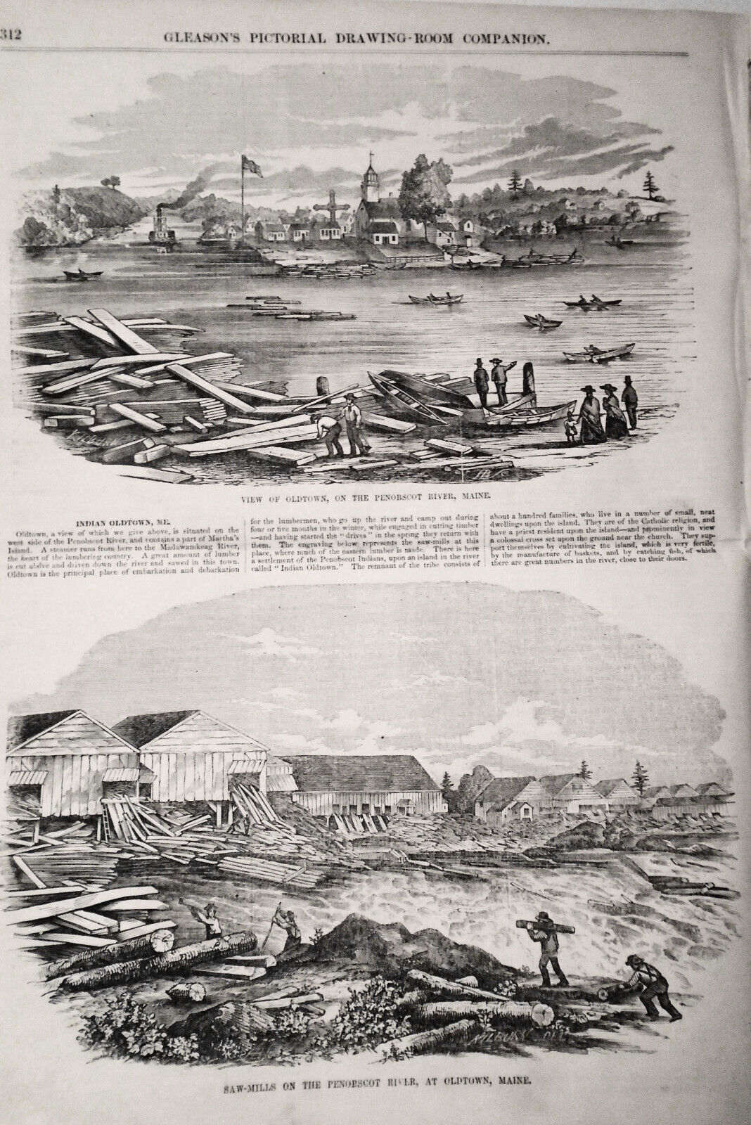 Gleason's Pictorial, May 20, 1854 - Salmon Fishing; Savannah Steamer; Oldtown ME
