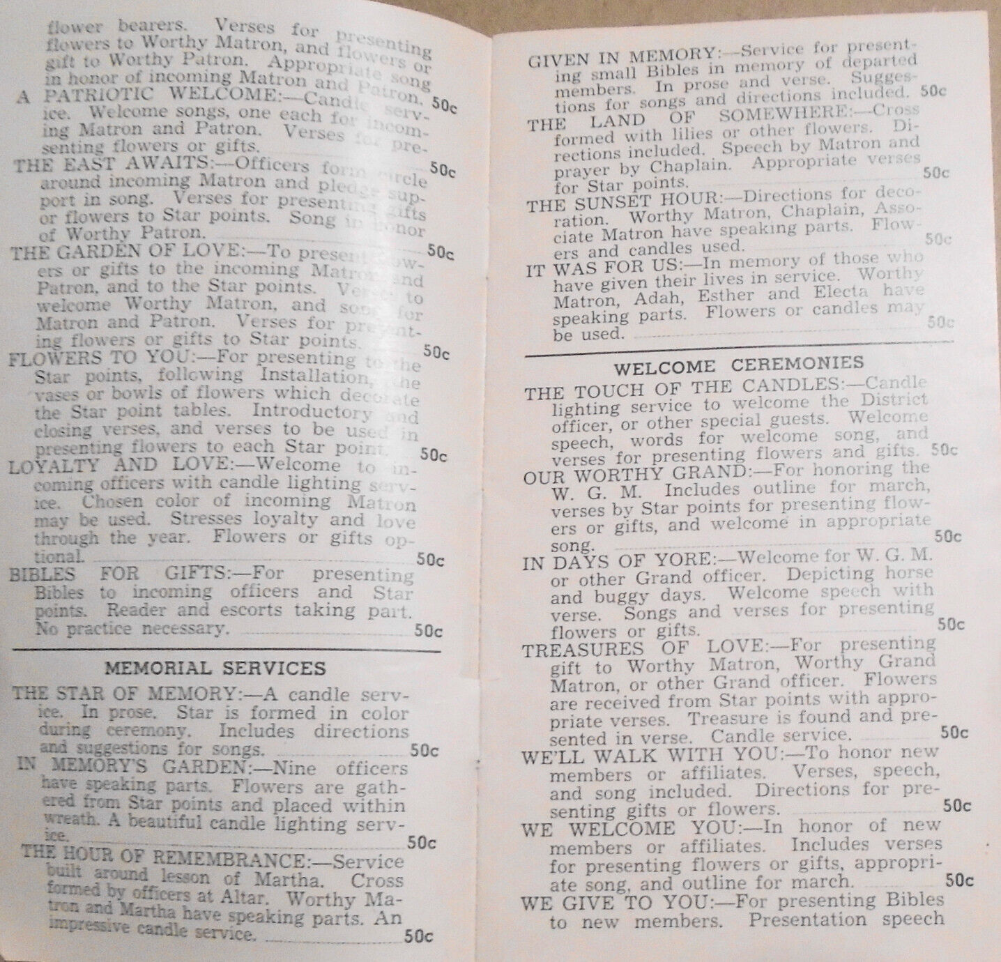 Order of Eastern Star Marches Songs Ceremonies catalog - Associate Matrons 1940s
