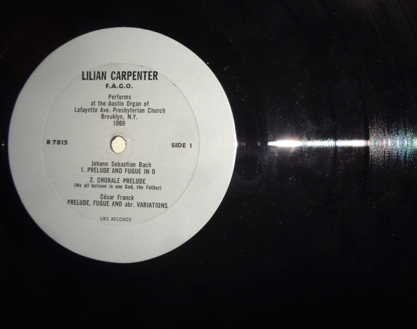 LILIAN CARPENTER: F.A.G.O. PERFORMS AT THE AUSTIN ORGAN OF LAFAYETTE- vinyl lp.