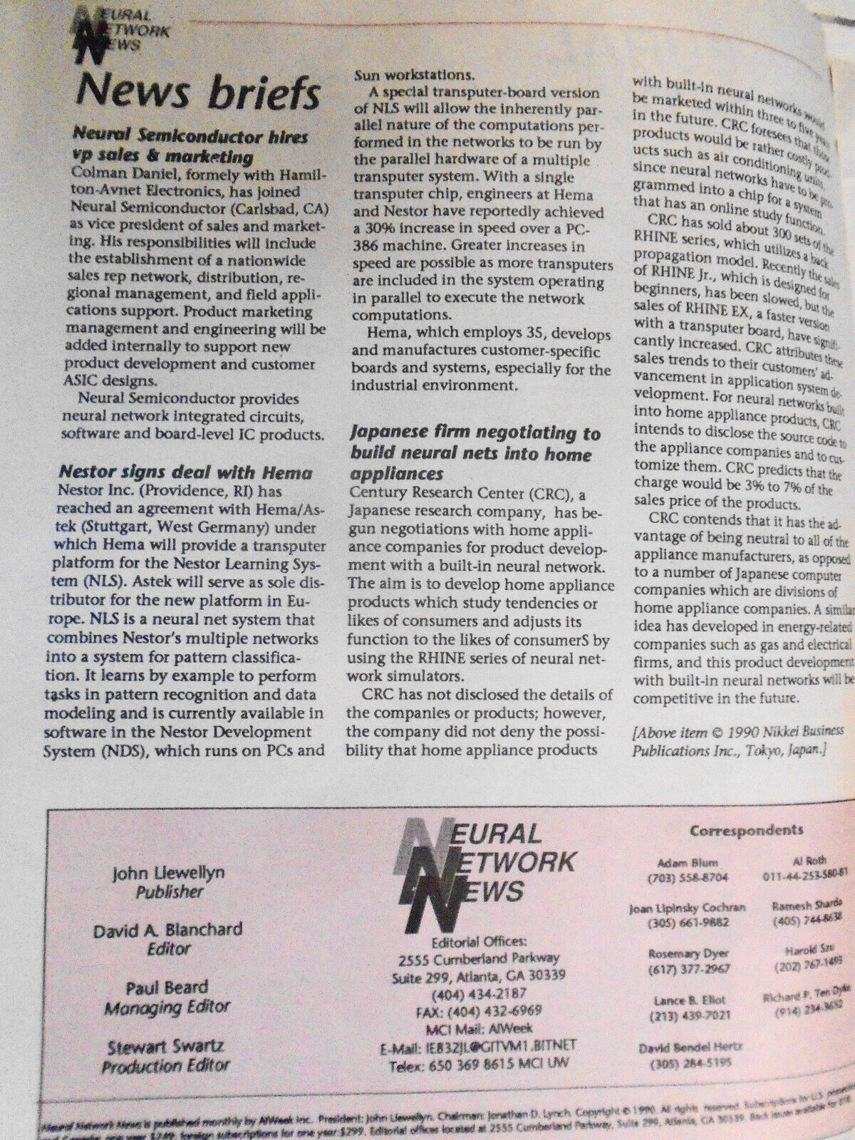 Neural Network News, January 1990. Daniel A. Blanchard, editor. Newsletter.