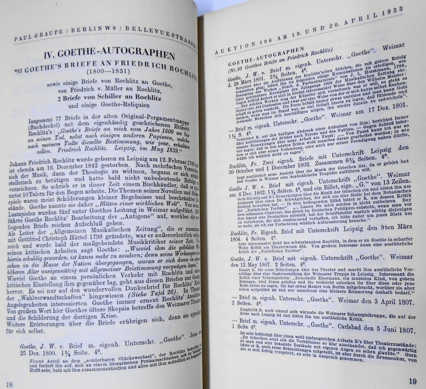 Goethe Und Sein Kreis - Die Sammlung Leon Nathansohn et al. 1933 Auction catalog