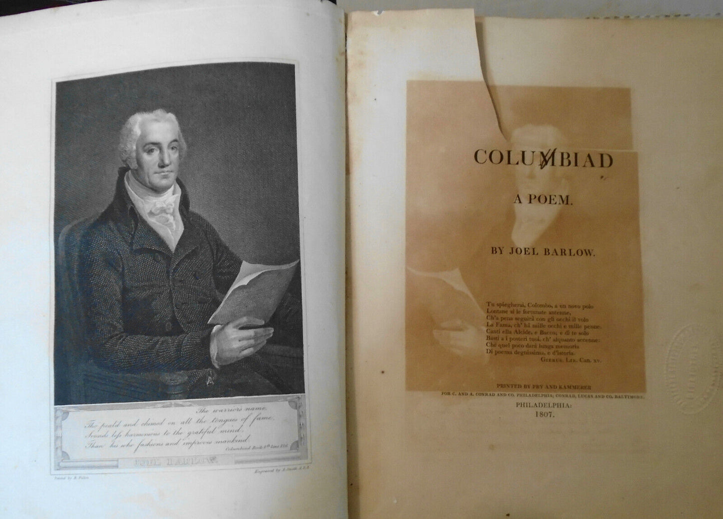 1807 The Columbiad : a poem, by Joel Barlow.  First edition.