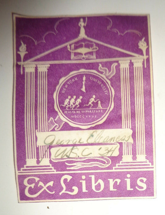 George Eleaness New York University Bookplate  - 1934