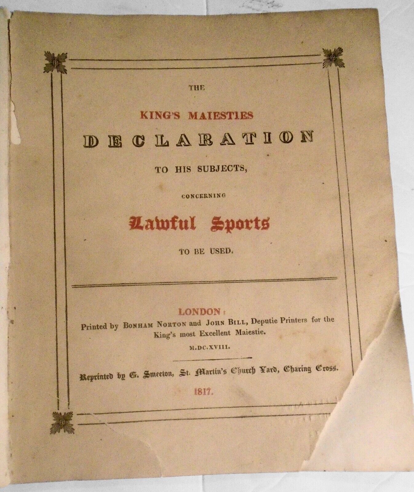 1817 The King's majesties declaration to his subjects, concerning lawful sports