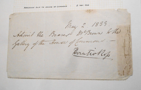 1833 original Admission slip to the House of Commons