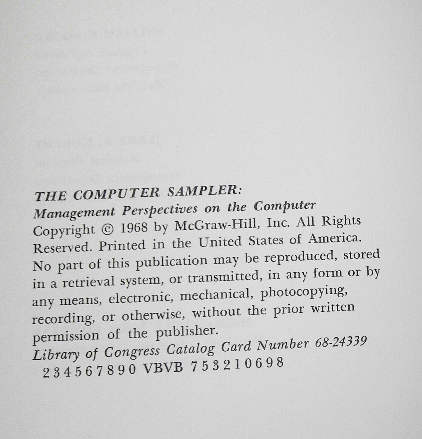 The Computer Sampler :  Management Perspectives on the Computer - Boore / Murphy