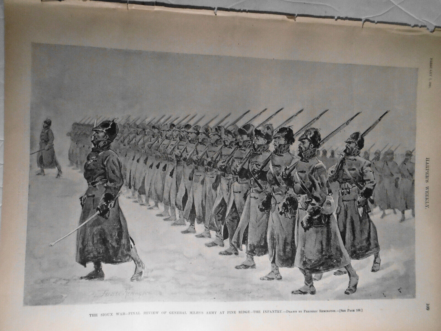 1891 Remington : The Sioux War - Review Of General Miles's Army - 2 prints orig