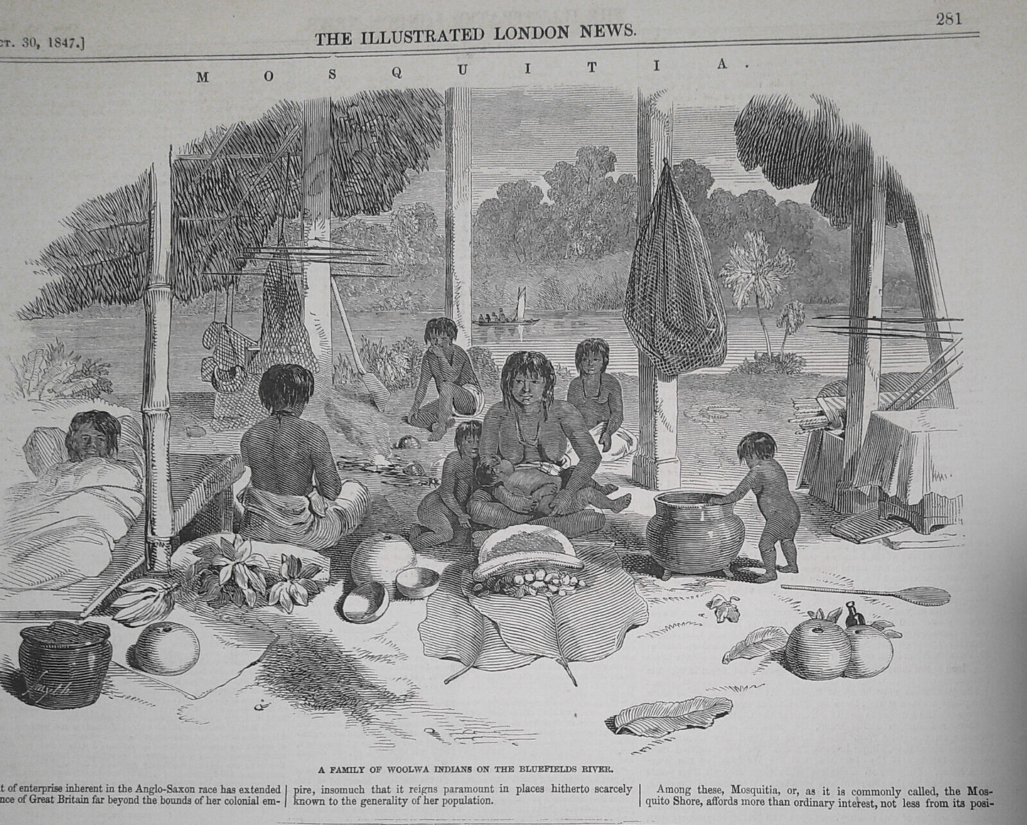 Mosquitia : The King in Council & Woolwa Indians - Illustrated London News 1847.