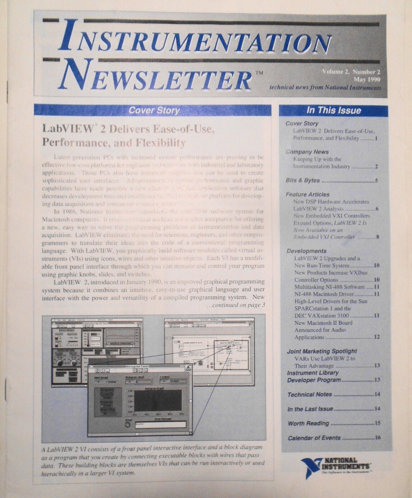 Instrumentation Newsletter, by National Instruments -  May 1990. LabVIEW 2, etc.