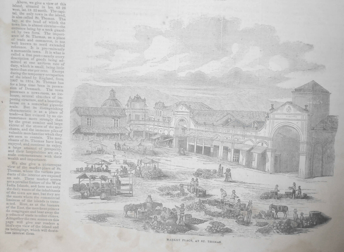 1852  St. Thomas in the West Indies - 2 prints & story - Gleason's original