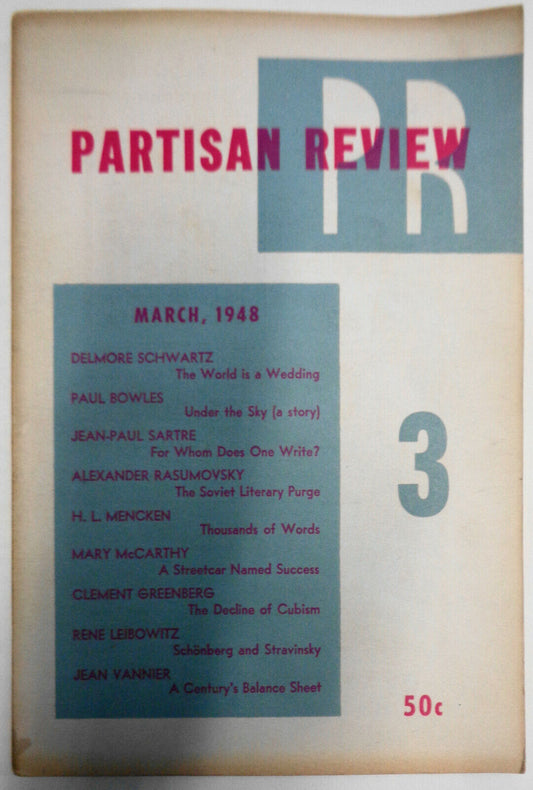 Partisan Review March 1948 - Jean-Paul Sartre, Paul Bowles, H L Mencken, Vannier
