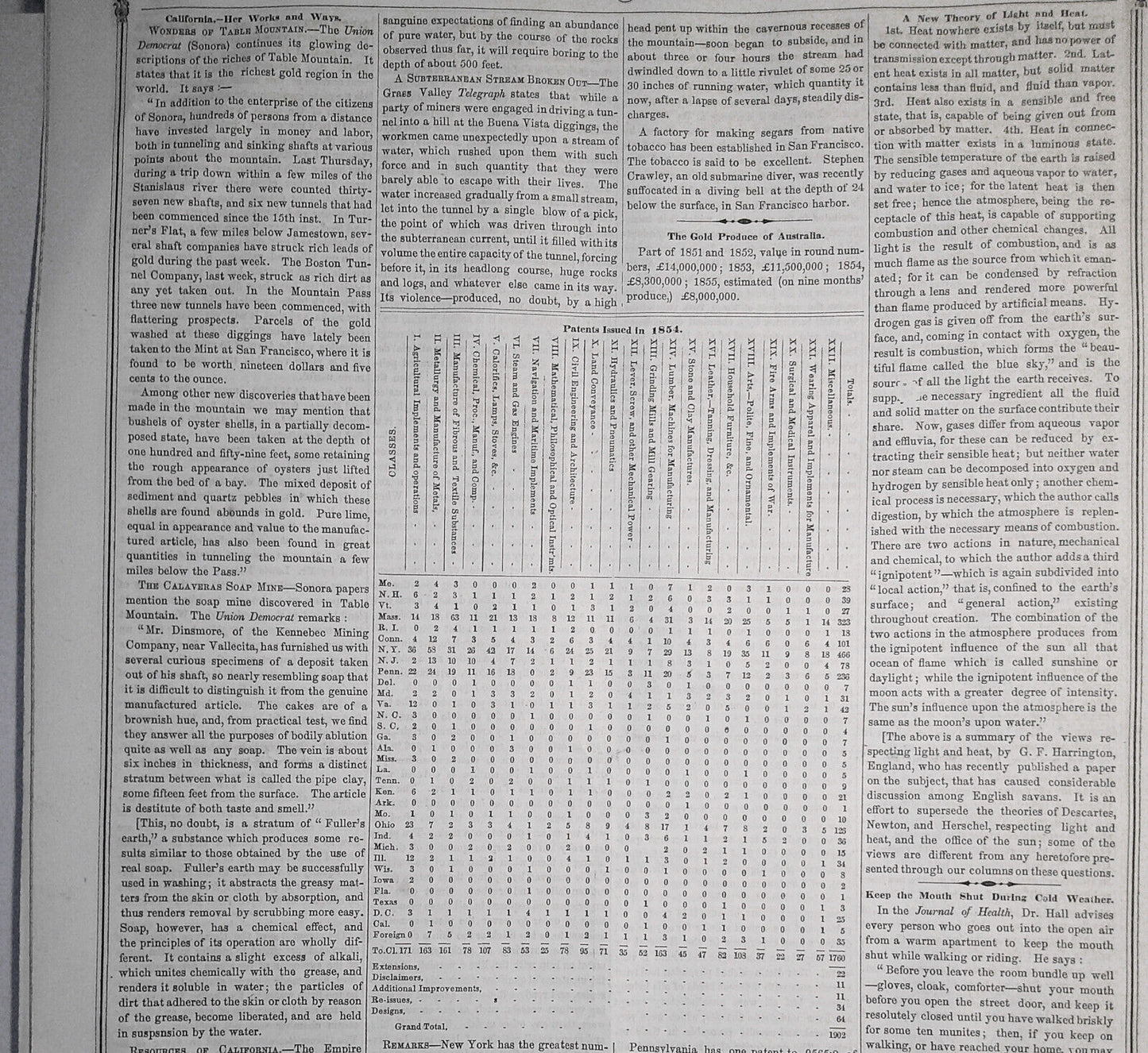 Scientific American January 19, 1856. Robert Fulton; California; Horse flesh etc
