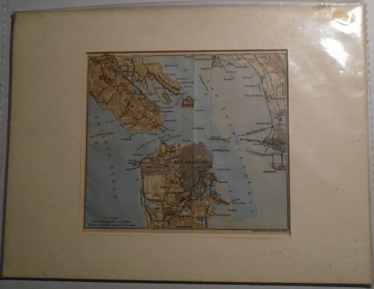 San Francisco Bay 1909 original antique map. Lithograph. Baedeker / Wagner Debes