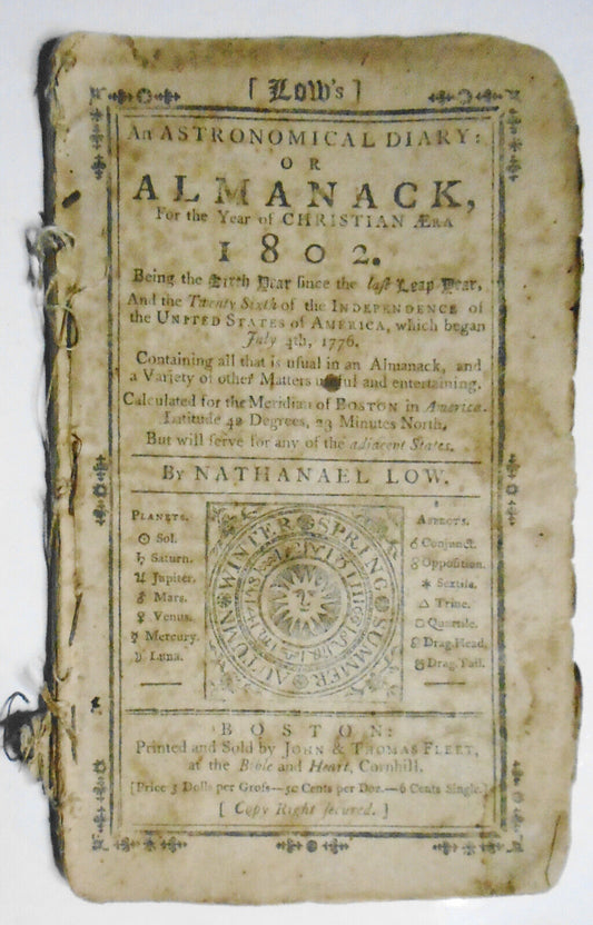 Nathaniel Low: Astronomical diary: or almanack for 1802, Boston