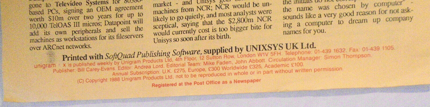 Unigram-X, #184 - June 1, 1988 - weekly  newsletter for UNIX community worldwide