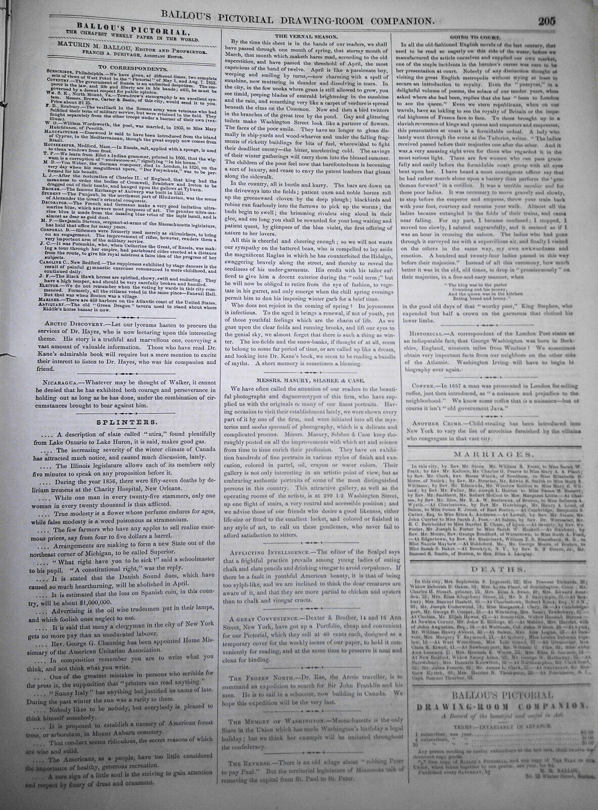 Ballou's Pictorial, March 28, 1857. Canso Light House; Lewiston, Maine scenes;