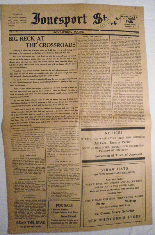 Jonesport Star, May 29, 1930 - "Big Reck at the Crossroads", etc