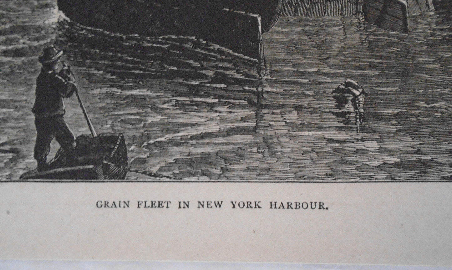 Grain Fleet In New York Harbour. Original engraving circa 1860 By Edward Whymper
