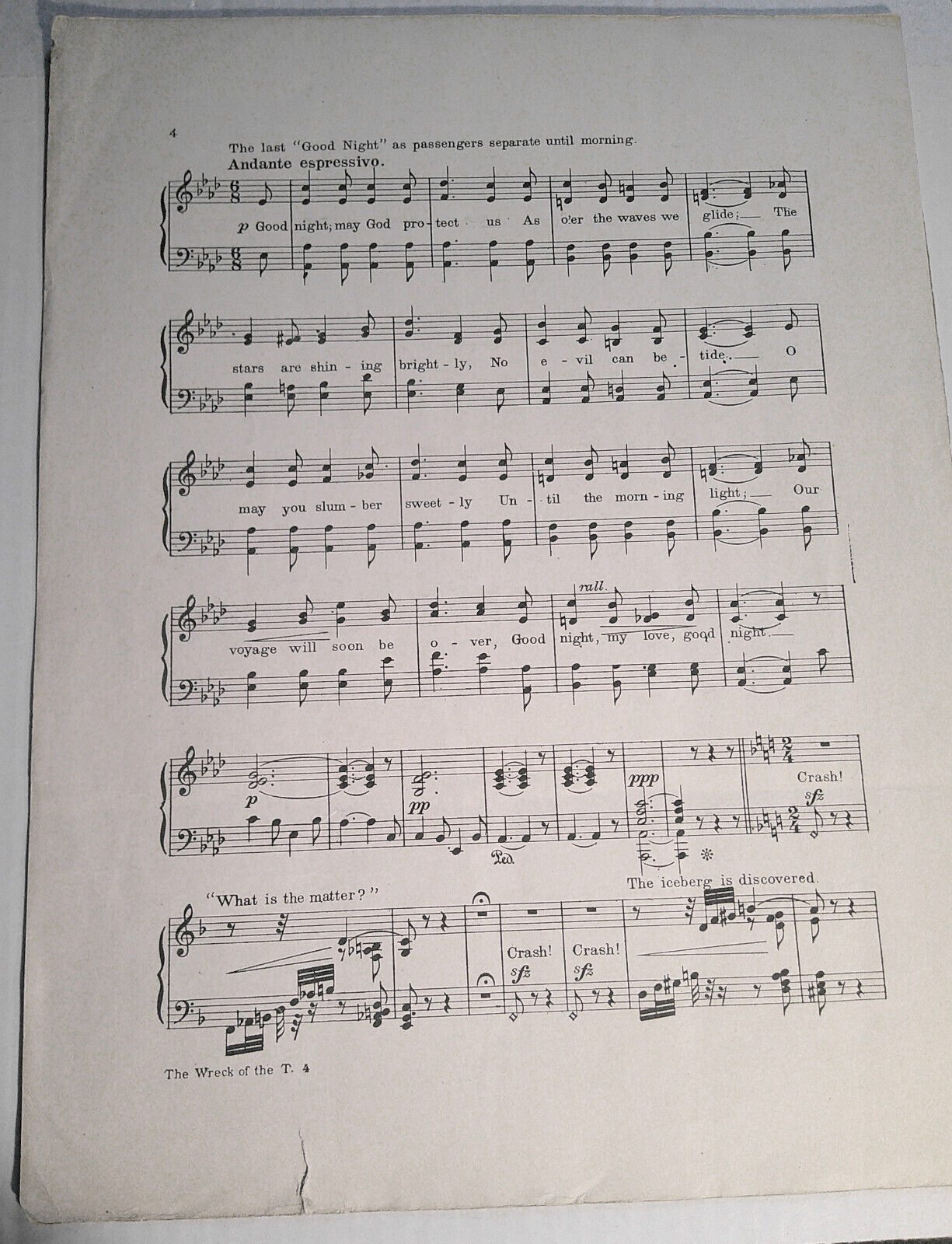 The Wreck of the Titanic, by Jeanette Forrest - sheet music, 1912 original