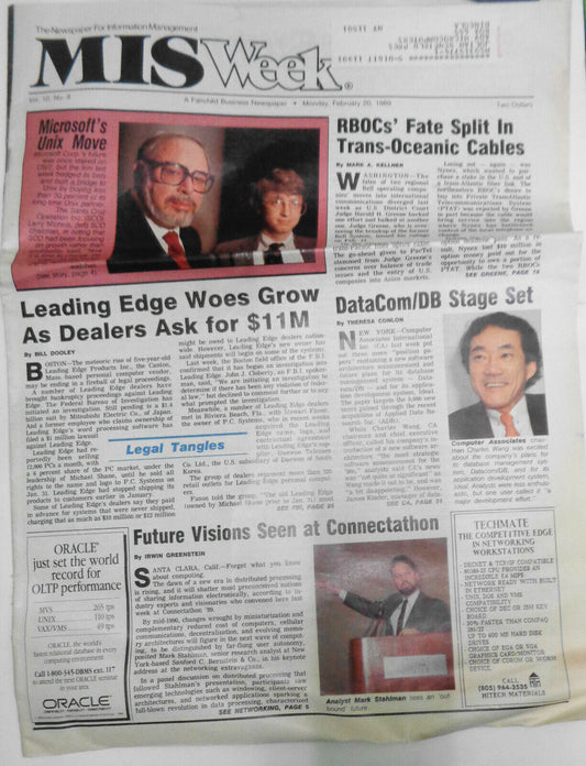 MIS Week, February 20, 1989 - Microsoft's UNIX Move, etc