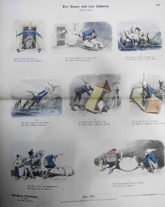 1890 Der Bauer und sein Schwein - Münchener Bilderbogen N. 317; by Wilhelm Busch
