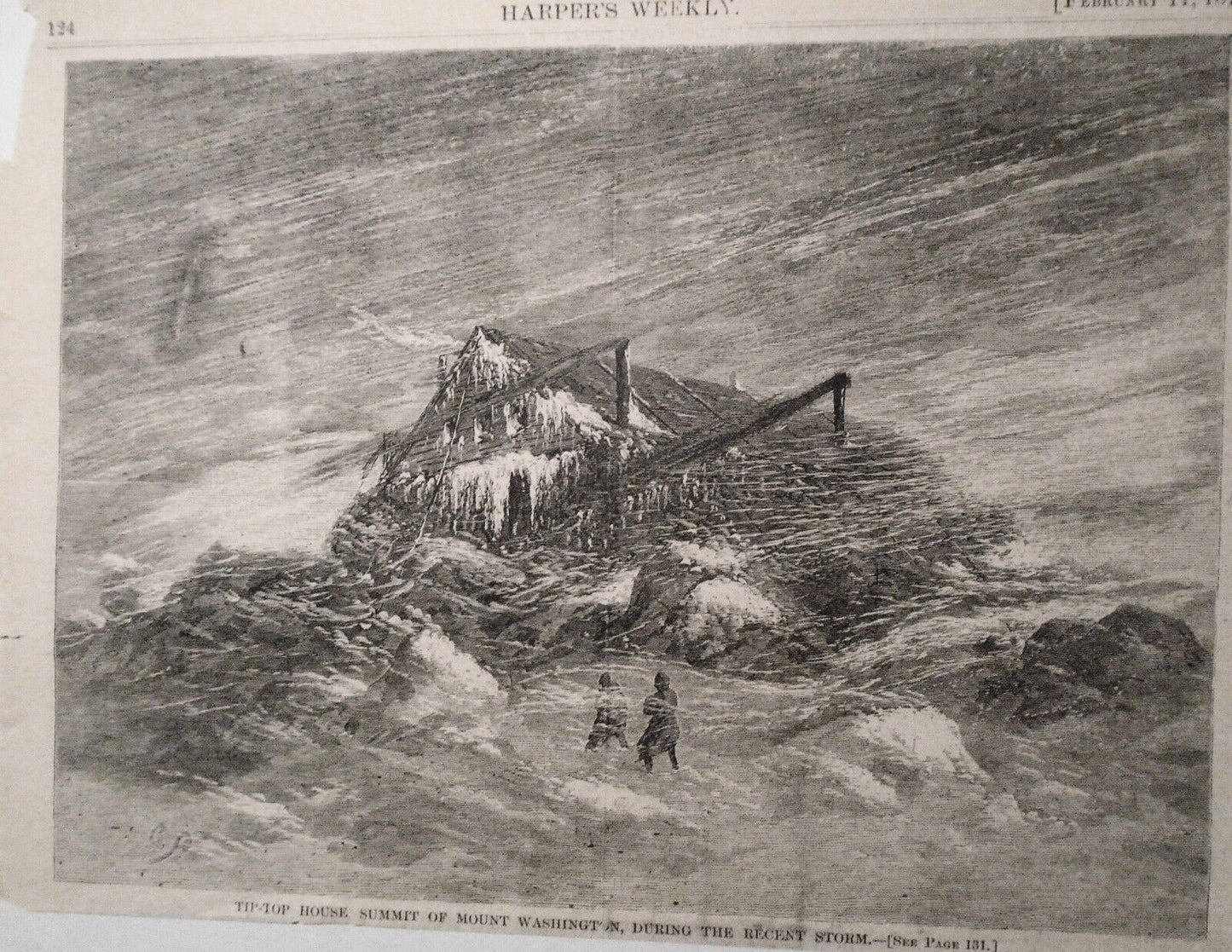 Tip-top House Summit Of Mount Washington during the storm - Harper's Weekly 1871