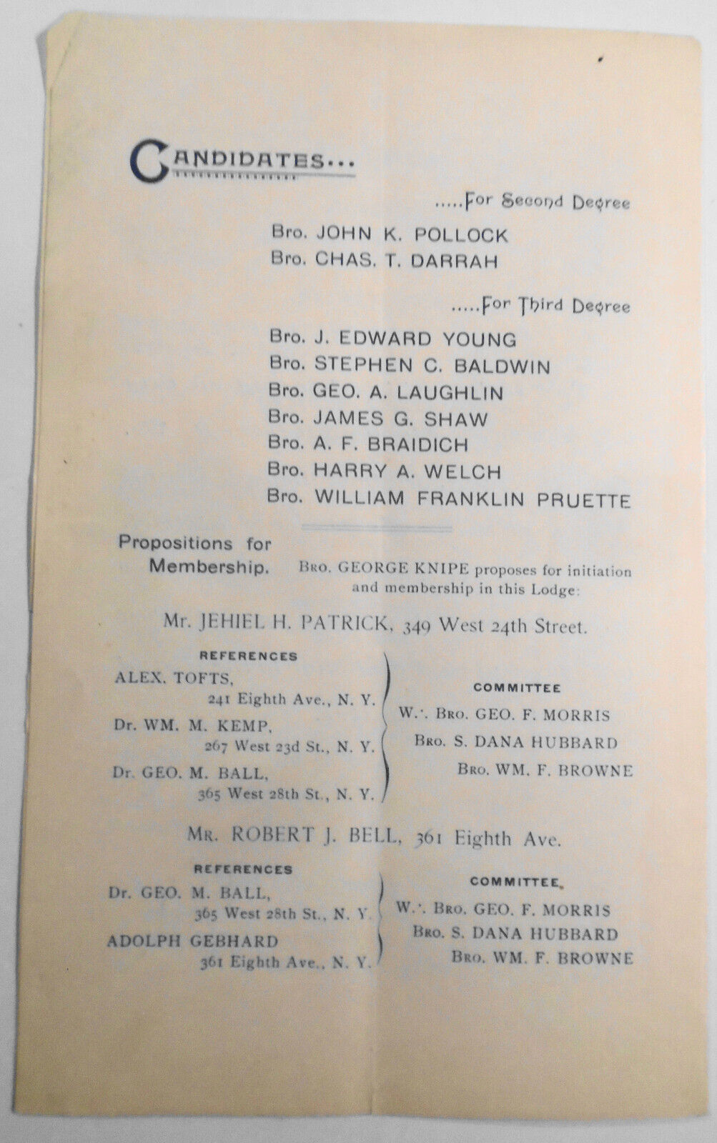 1896 Gala Night Program : Sagamore Lodge 371, New York. Free and accepted masons