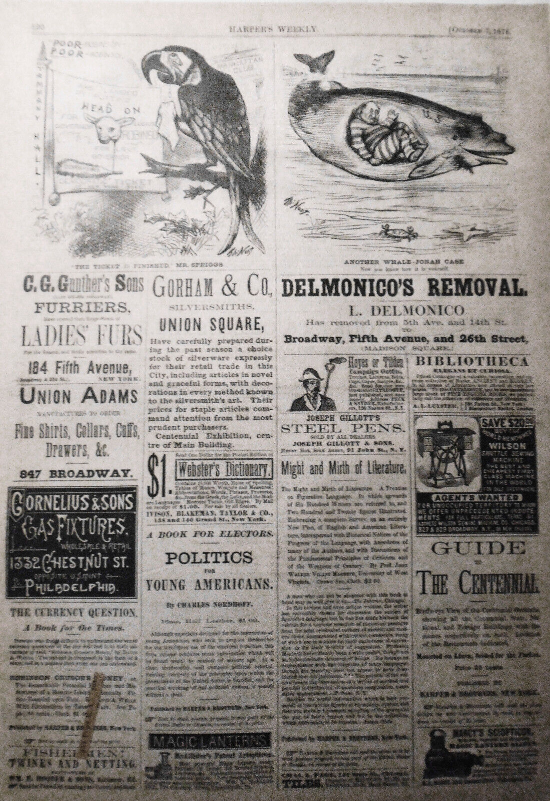 Harper's Weekly October 7, 1876 - Original complete - Hold the Fort, by Nast etc