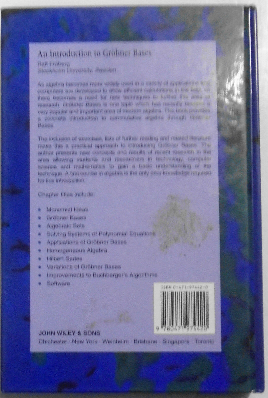 An Introduction to Grobner Bases,  by Ralf Froberg. Hardcover. 1997.