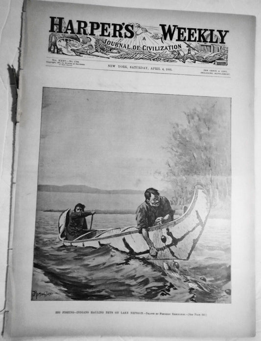 Big Fishing, by  Frederick Remington.  Original - Harper's  Weekly, 1891.
