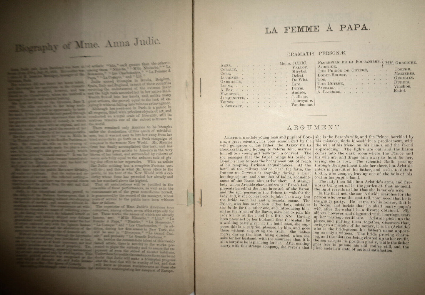 1886 LA FEMME A PAPA - Libretto MUSICAL COMEDY IN 3 ACTS, by Hennequin & Millaud